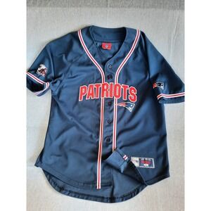 NFL Men Large Football Patriots Patches Performance Navy Blue/Red Buttons Jersey